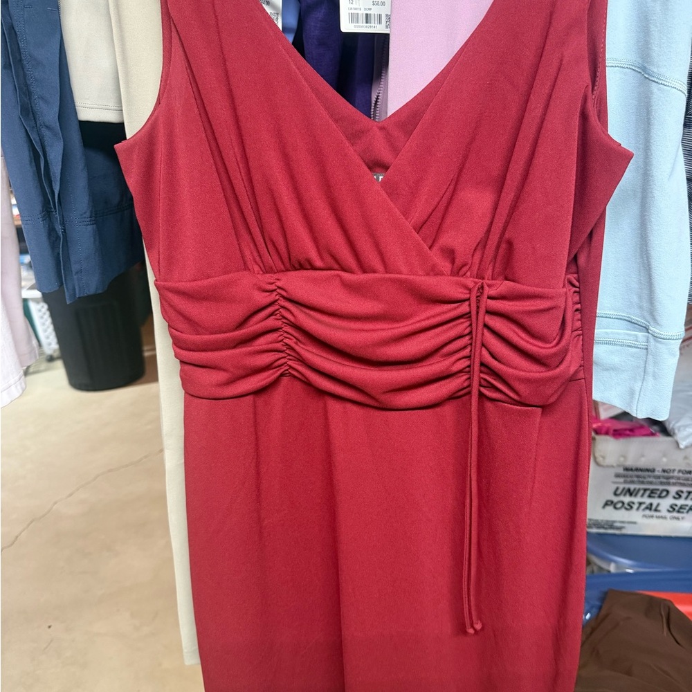 Bisou Bisou Red Ruched Midi Dress